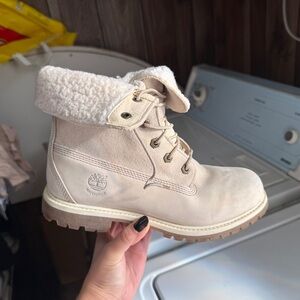 Timberland Waterproof White Fleece Fold Down Winter Boots size 8